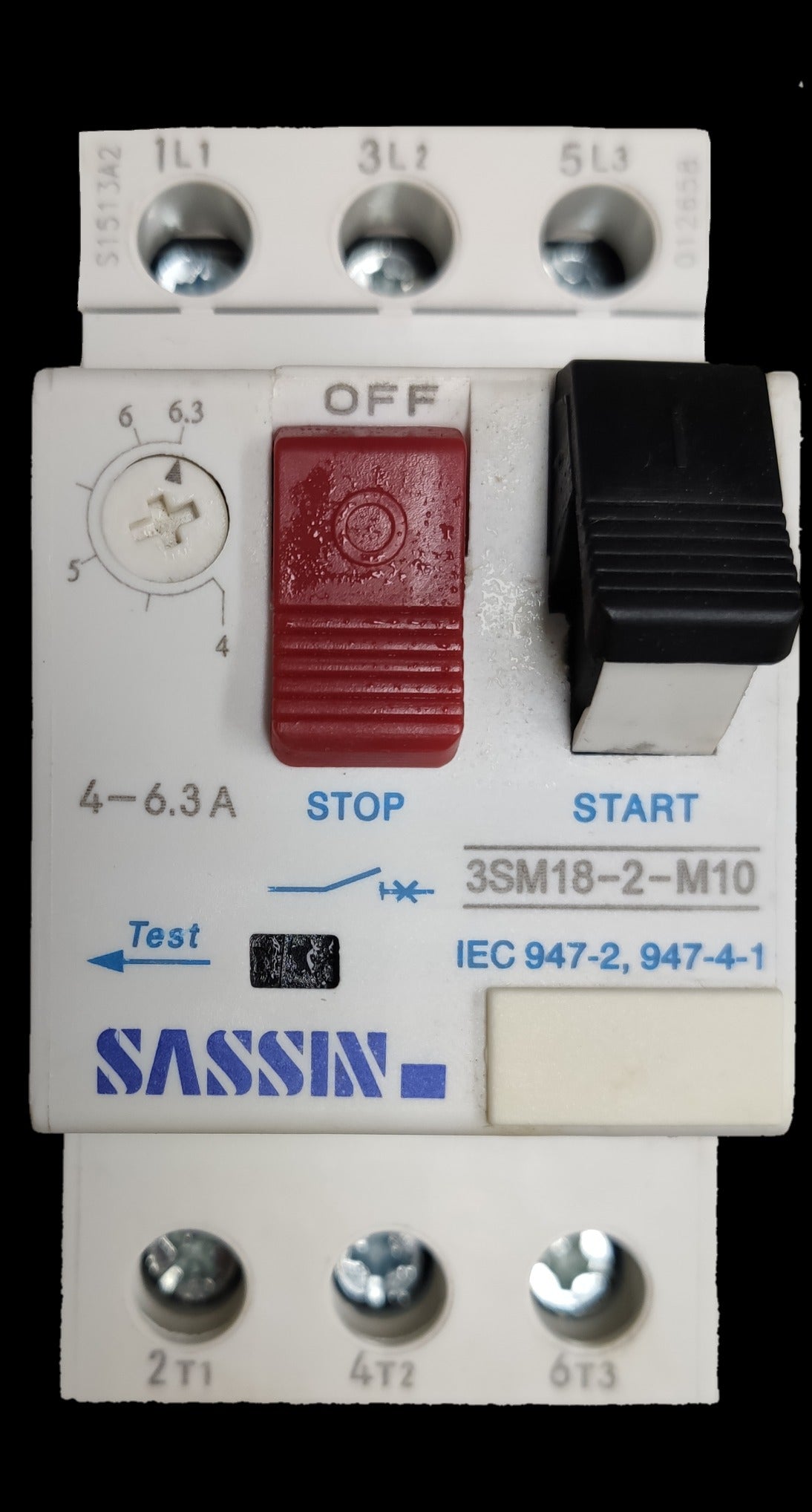 Sassin Motor Protection Circuit Breaker 4-6.3A with red stop and black start buttons