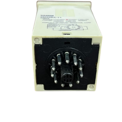 Sassin Multi Range Timer 0-10 Sec 0-5 Sec relay unit beige housing showing 8 pin circular plug terminals