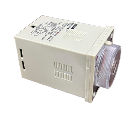 Sassin Multi Range Timer 0-10 Sec 0-5 Sec relay unit with clear dial knob and DIN panel mount housing