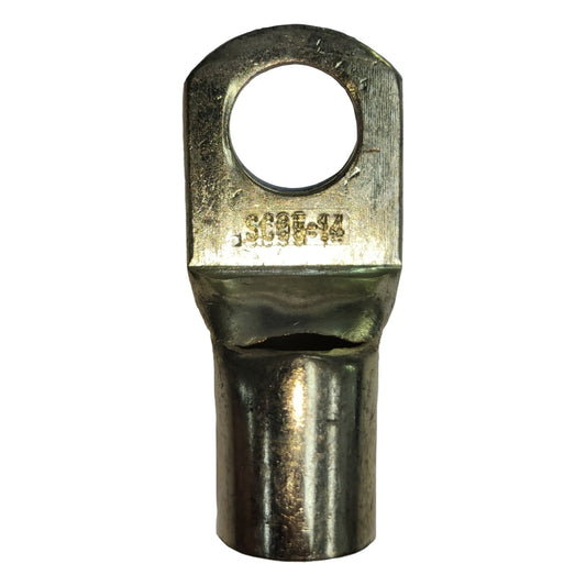 Metal terminal with a hole on a white background