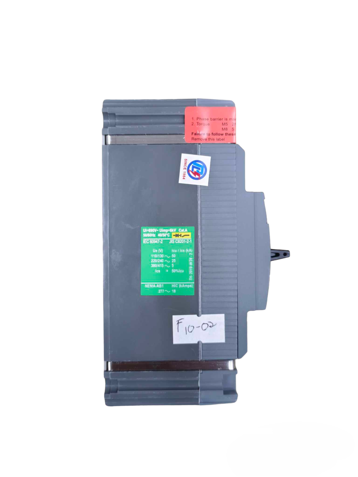 Schneider 100A 1 Pole Industrial Circuit Breaker in gray with detailed labeling for electrical safety