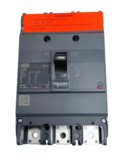 Schneider 125A 3 Pole Industrial Circuit Breaker EasyPact EZC250H model with push to trip button