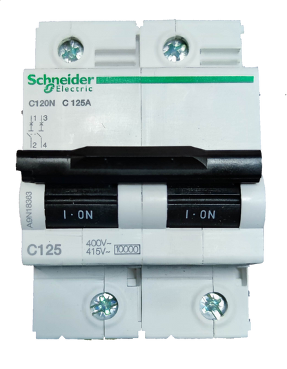 Schneider 125A Miniature Circuit Breaker 2 Pole in white with black switch for electrical protection
