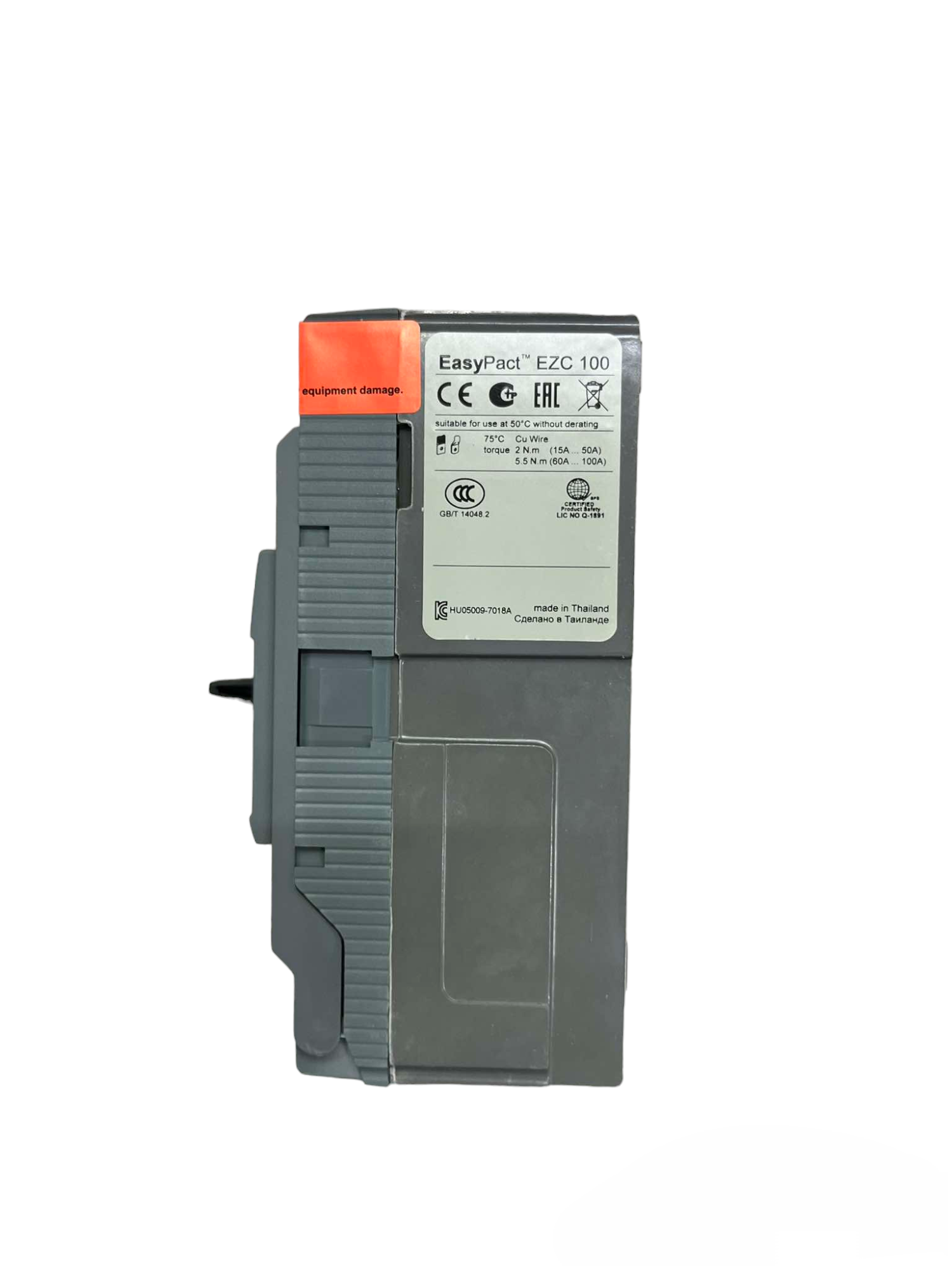 Schneider EasyPact EZC100 15A 2P Industrial Circuit Breaker 50KAIC gray housing with orange trip lever