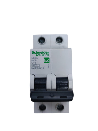 Schneider 16A 2Pole Miniature Circuit Breaker Easy9 MCB with black switch handles