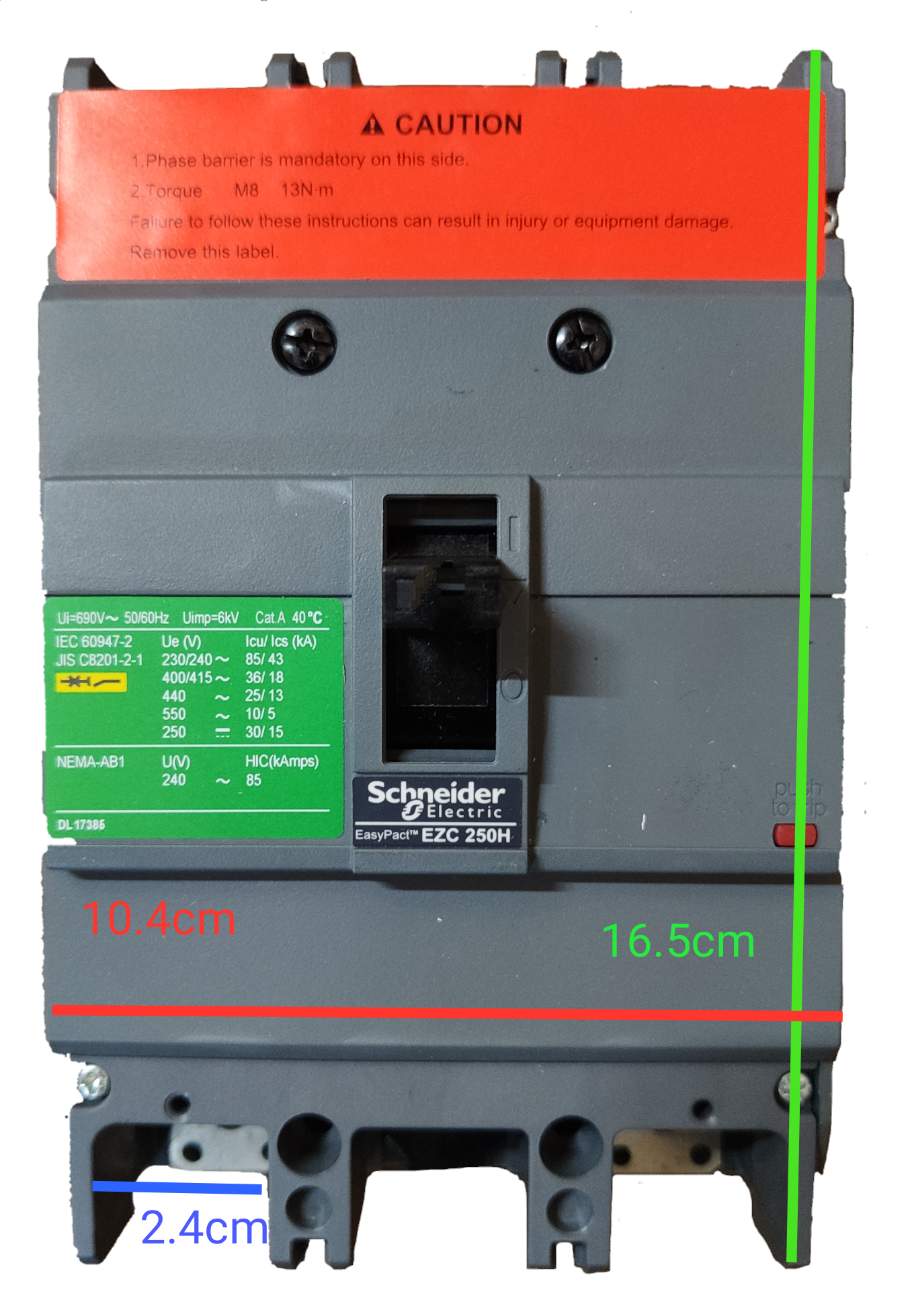 Schneider 200A 2 Pole Breaker Industrial Easy Pact with gray casing and safety labels