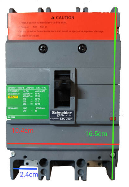 Schneider 200A 2 Pole Breaker Industrial Easy Pact with gray casing and safety labels