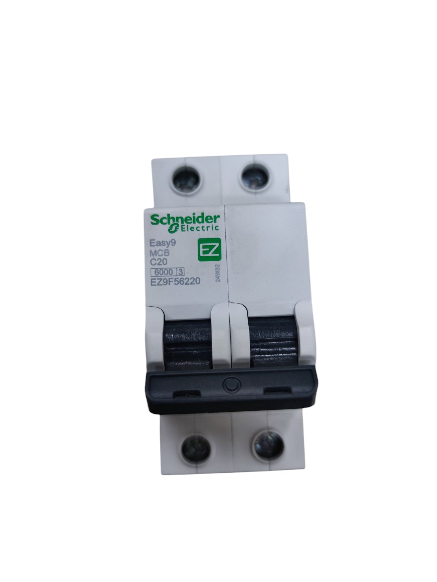 Schneider 20A 2 pole circuit breaker 220V white electrical component with black switch