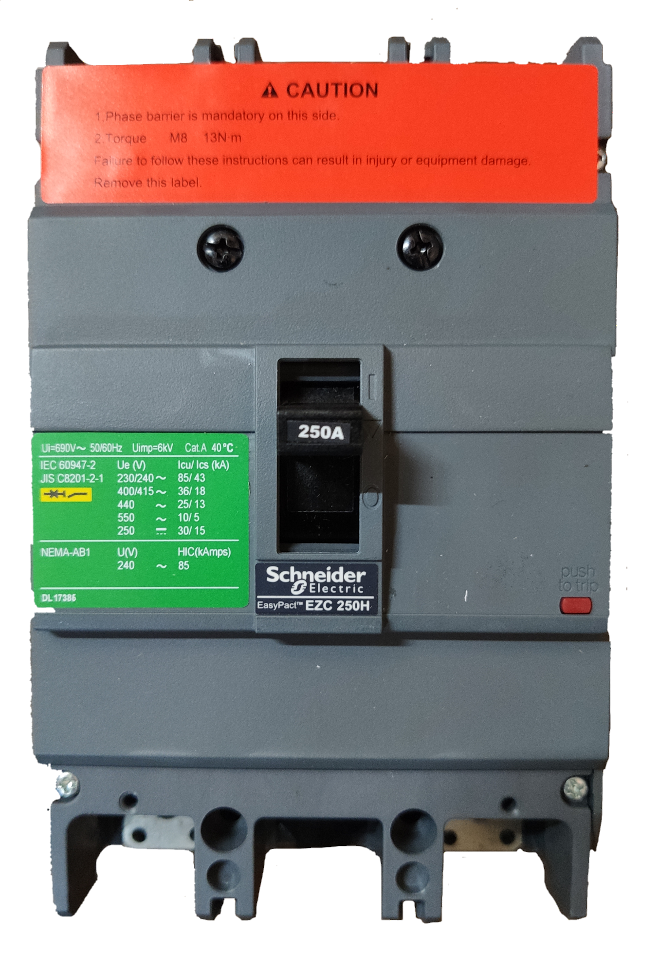 Schneider 250A 2 Pole Breaker Industrial Easy Pact electrical circuit breaker in gray and black