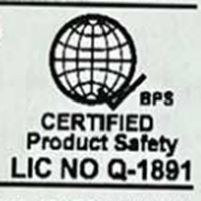 Certification label showing BPS certified product safety license number Q-1891 for electrical parts