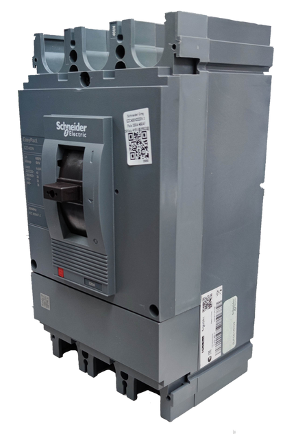 Schneider 320A 3 Pole Industrial Circuit Breaker with gray casing and black switch lever