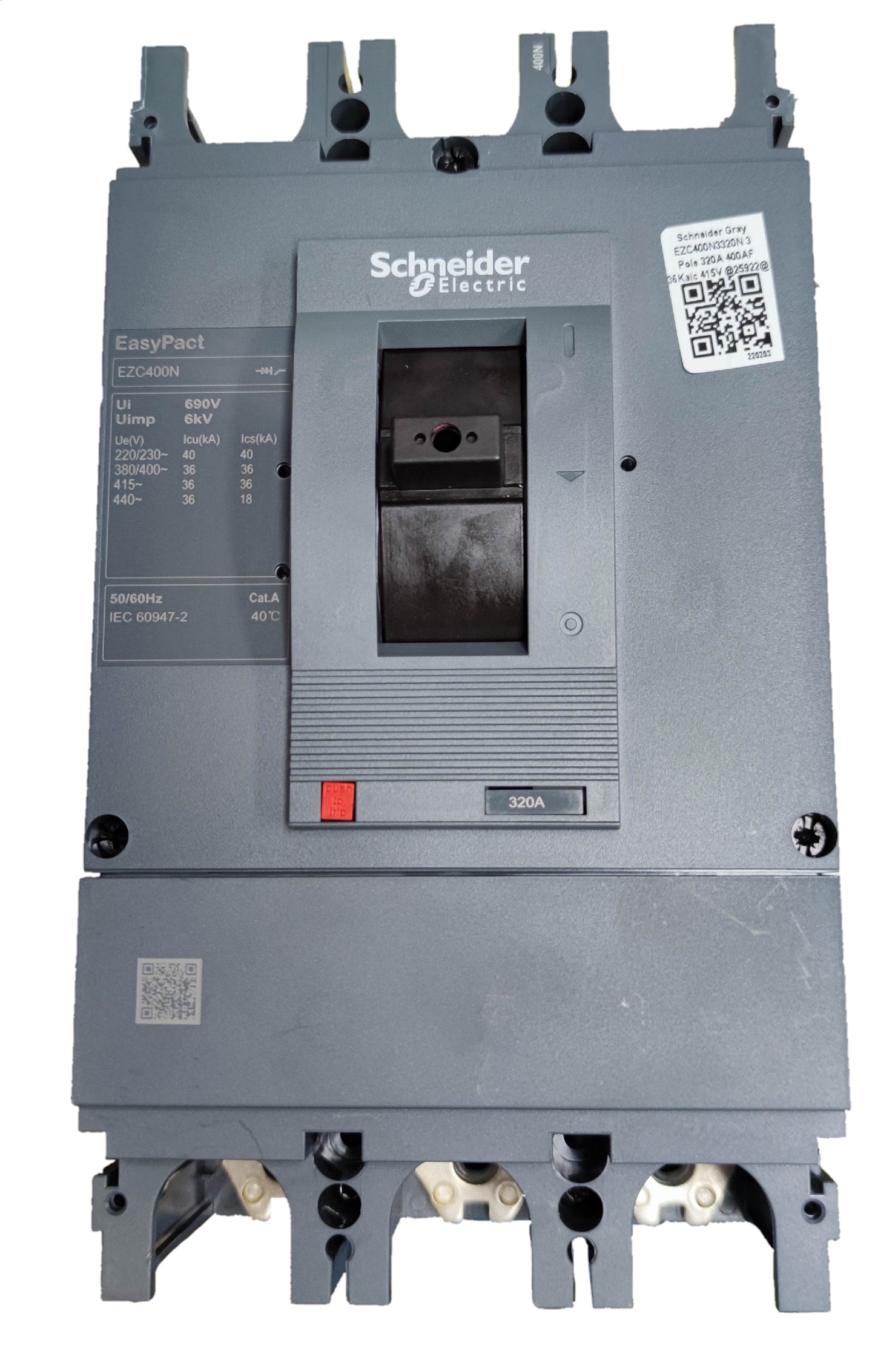 Schneider 320A 3 Pole Industrial Circuit Breaker EasyPact EZC400N electrical component in gray