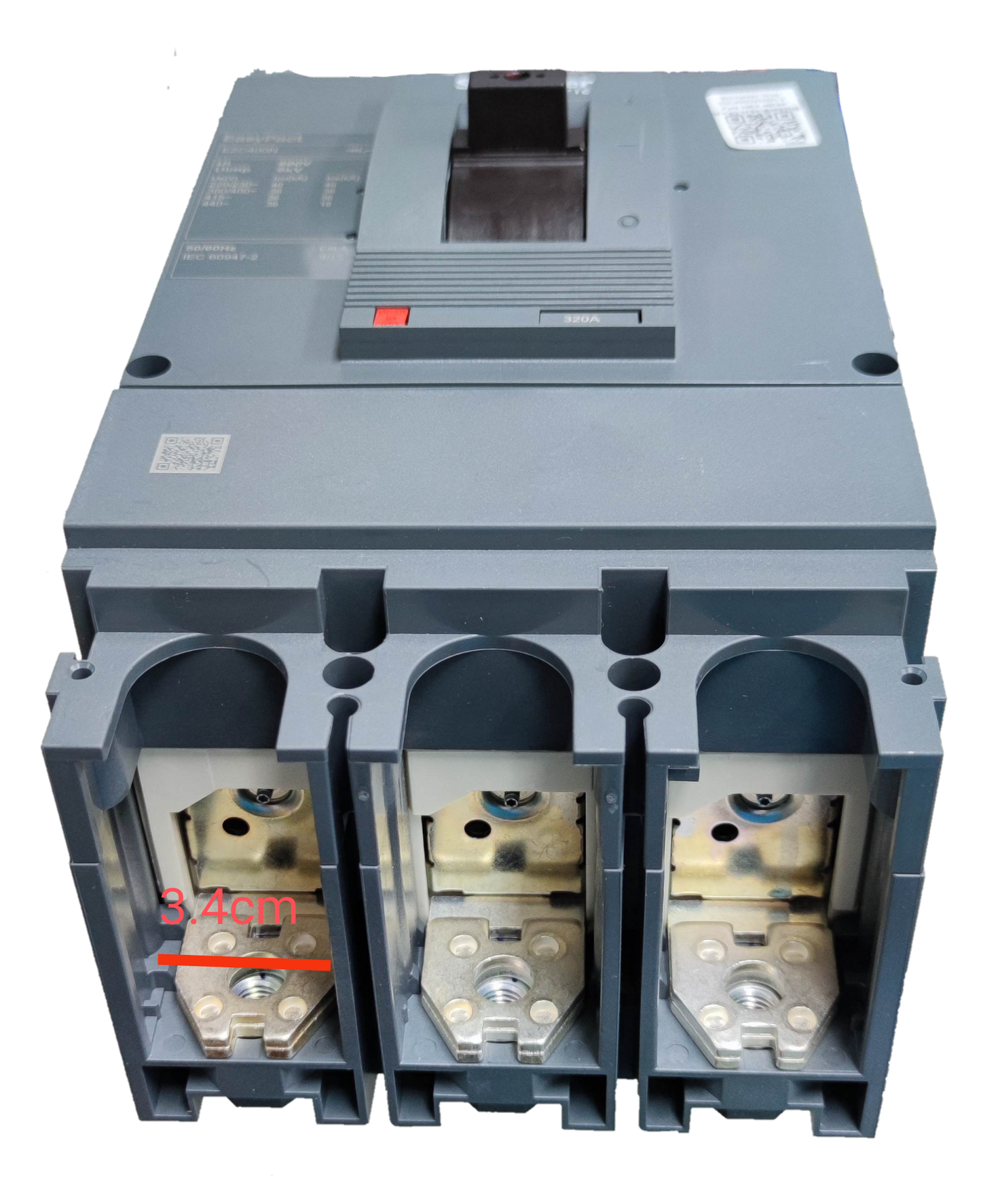 Schneider 320A 3 Pole Industrial Circuit Breaker with gray casing and heavy-duty metal terminals