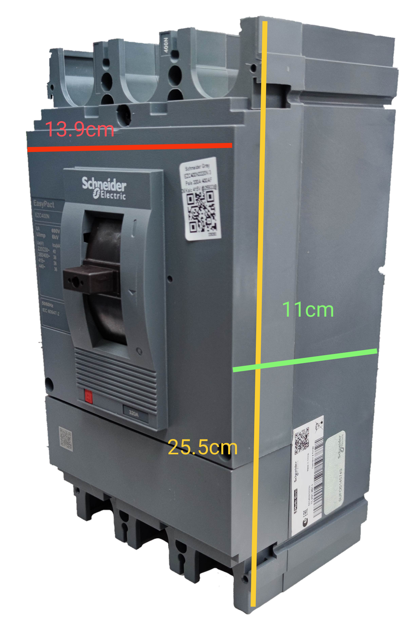 Schneider 350A 3 Pole Industrial Circuit Breaker electrical circuitry and parts in gray