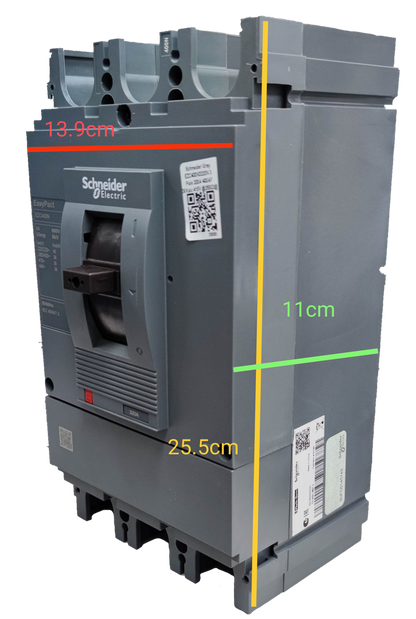 Schneider 350A 3 Pole Industrial Circuit Breaker electrical circuitry and parts in gray