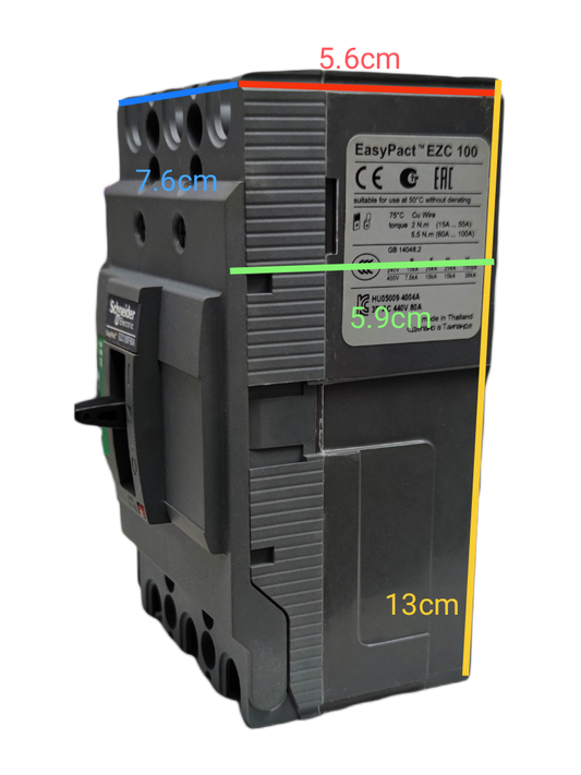 Schneider 50A 3 Pole Industrial Circuit Breaker 100AF EasyPact EZC 100 with black handle