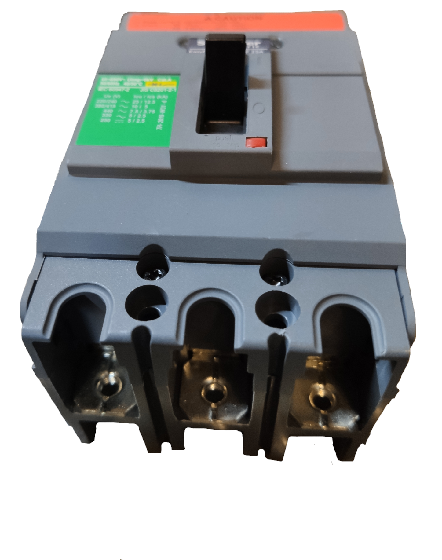Schneider 60A 3 Pole Industrial Circuit Breaker with gray casing and black switch lever