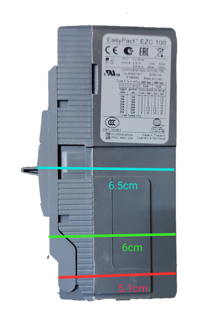 Schneider 60A 3 Pole Industrial Circuit Breaker EasyPact EZC 100 gray with label and measurements