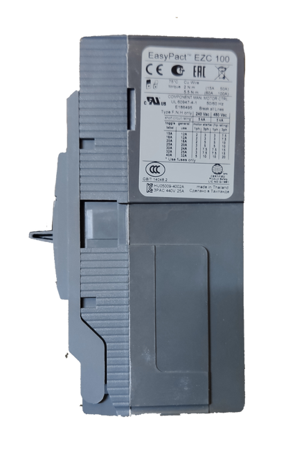 Schneider 60A 3 Pole Industrial Circuit Breaker in gray with detailed labeling and EasyPact EZC 100 model