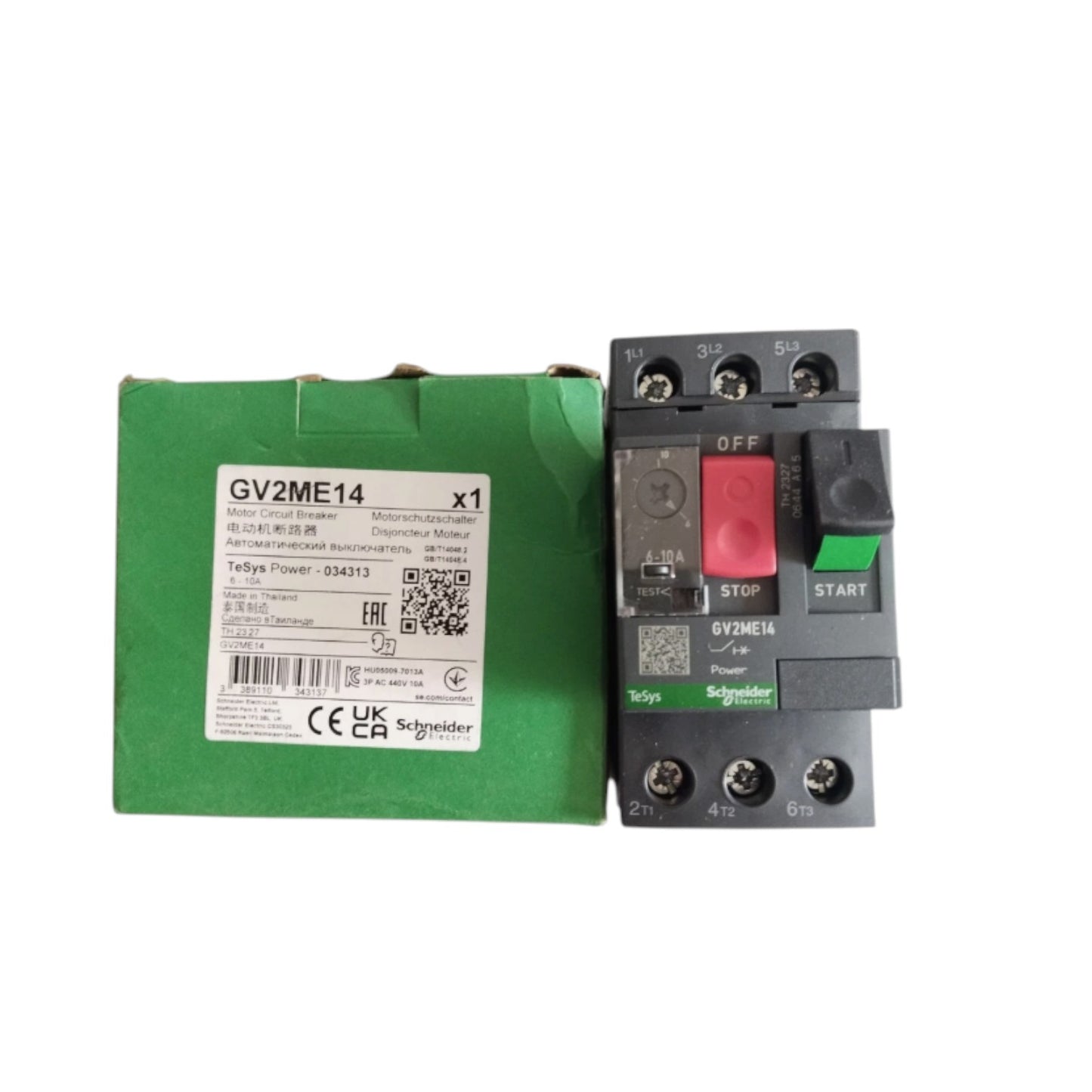 Schneider GV2ME14 motor protection circuit breaker with red stop and green start buttons 6A-10A Motor Protection Breaker 3P 690V