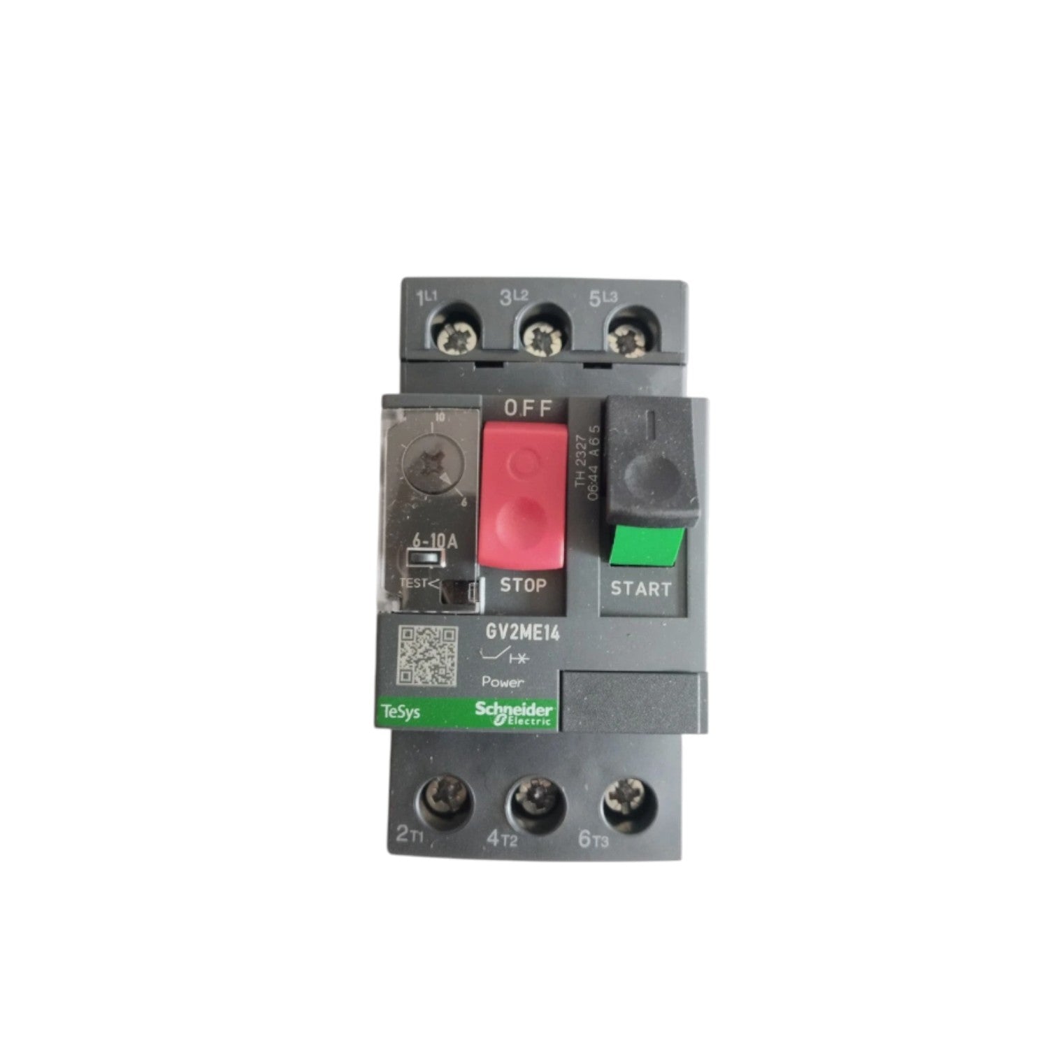 Schneider TeSys GV2ME14 6A-10A Motor Protection Breaker 3P 690V with red stop and green start buttons