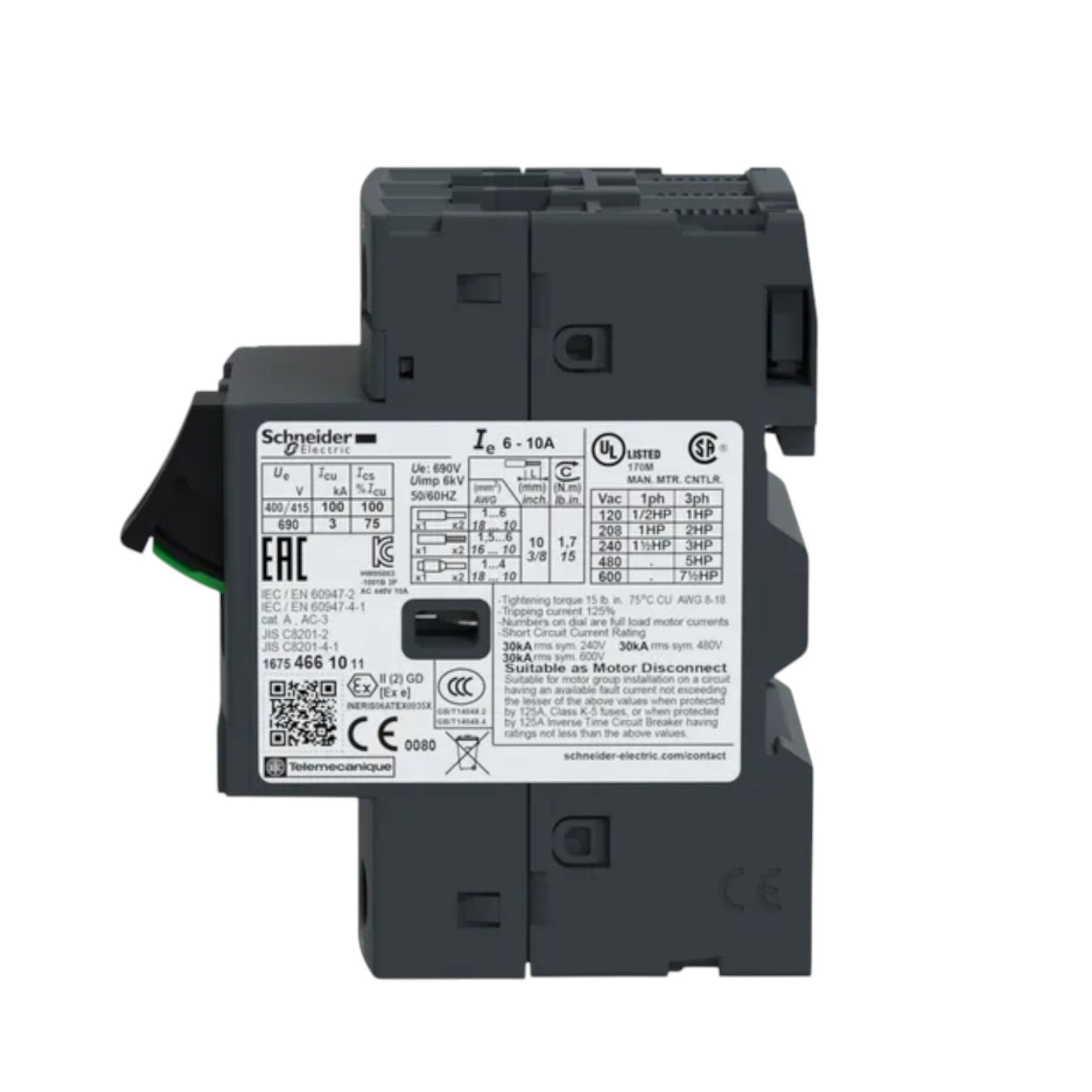 Schneider 6A-10A Motor Protection Breaker 3P 690V modular grey 3 pole DIN rail motor protector with adjustable trip