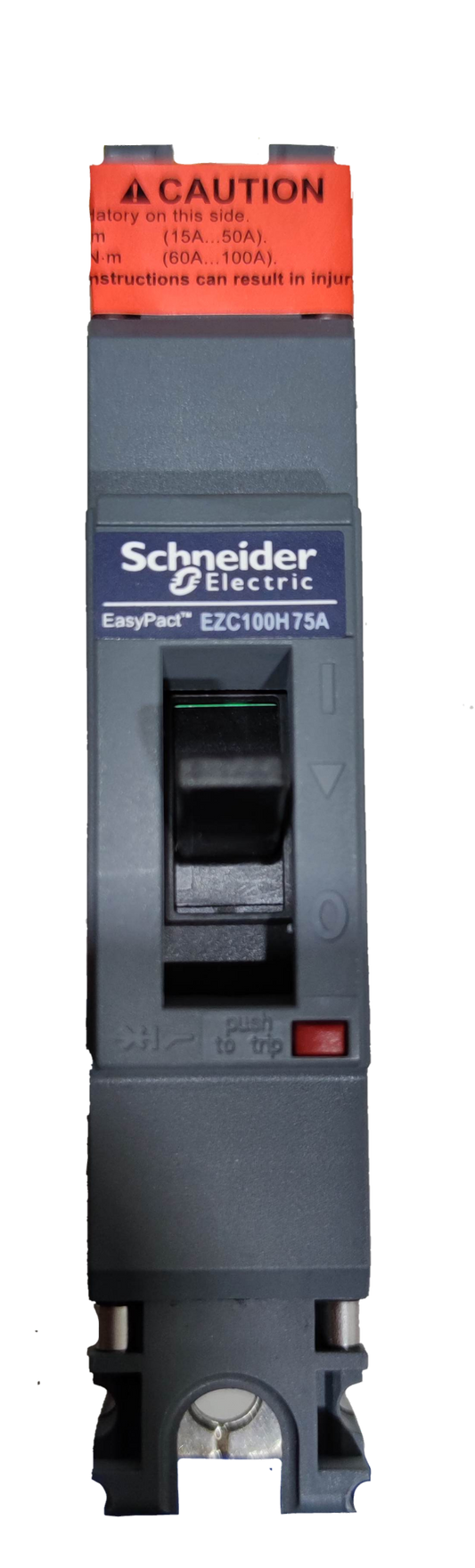Schneider 75A 1 Pole Industrial Circuit Breaker EasyPact EZC100H75A with safety warning label