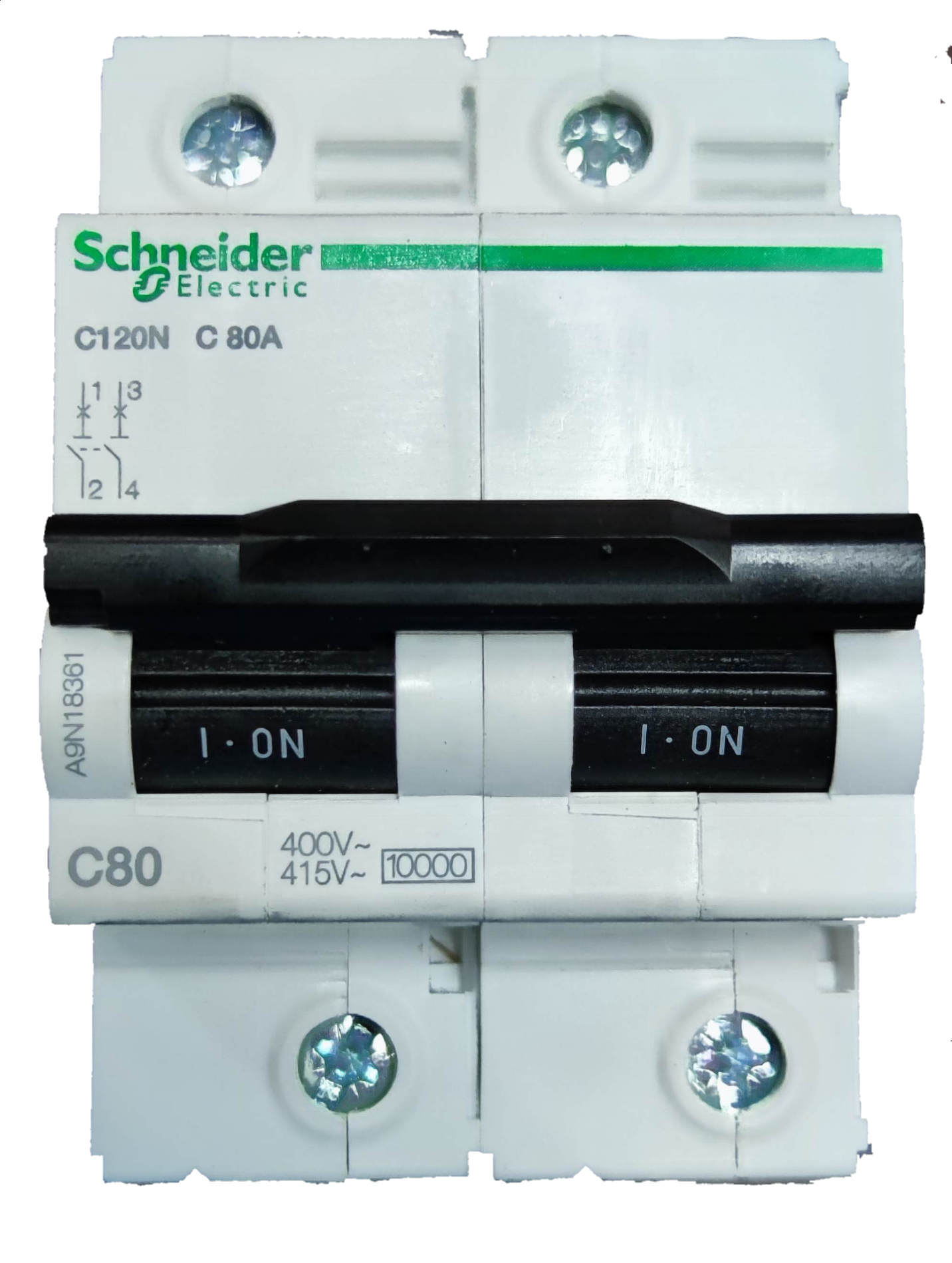 Schneider 80A 2 pole circuit breaker white electrical breaker with black switches