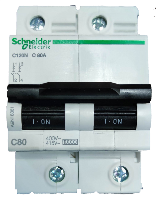 Schneider 80A 2 pole circuit breaker white electrical breaker with black switches
