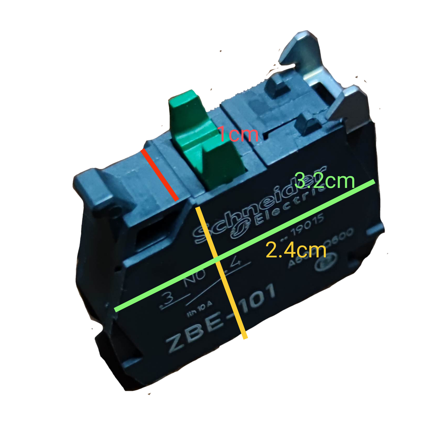 Schneider auxiliary contact block ZBE 101 black compact electrical component with green actuator
