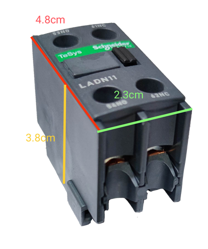 Schneider Auxiliary Contact LADN11 black power point switch component with labeled dimensions