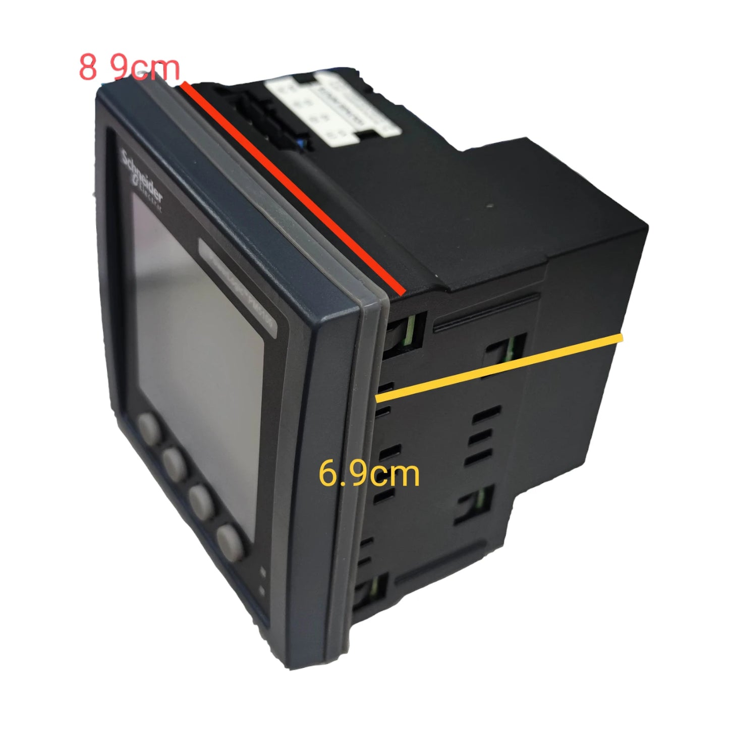 Schneider digital power meter with a sleek design and precise measurement features for electrical testing