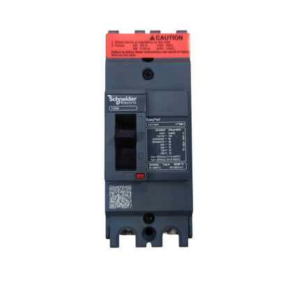 Schneider 100A 2 Pole Breaker Industrial Easy Pact electrical circuit breaker with safety labels