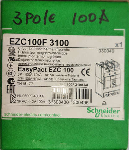 Schneider 100A 3Pole Industrial Circuit Breaker EasyPact EZC 100 thermal-magnetic protection