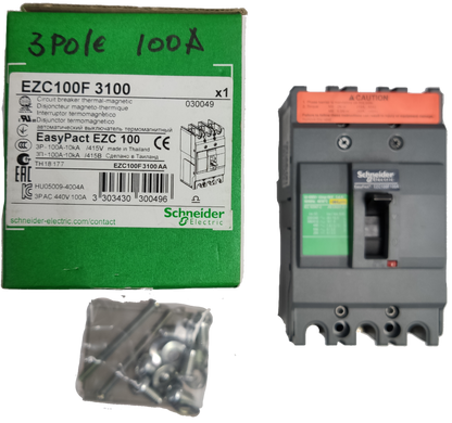 Schneider 100A 3Pole Industrial Circuit Breaker EasyPact EZC100 with screws and green packaging box