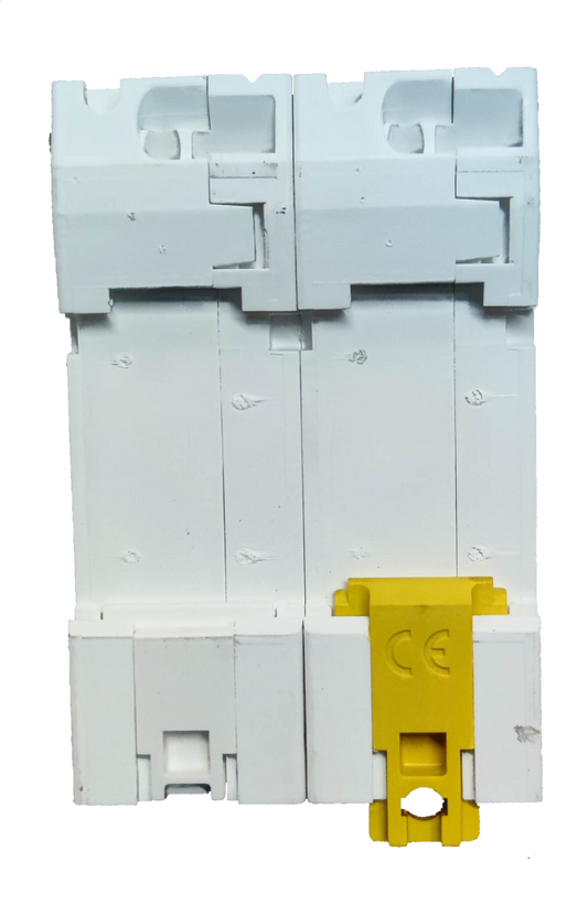 Schneider 100A Miniature Circuit Breaker 2 Pole with white body and yellow switch lever