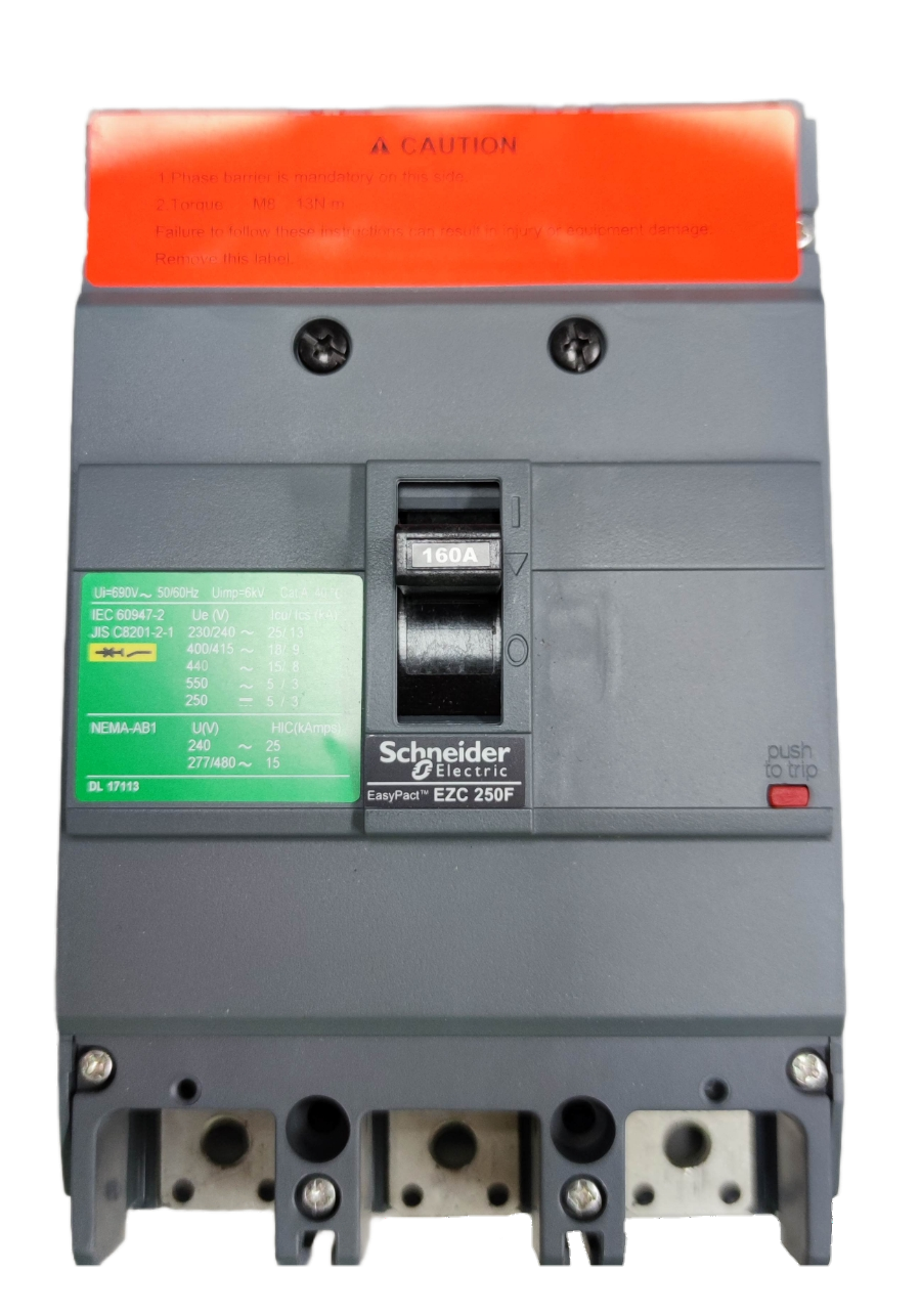Schneider 160A 3 Pole Breaker Industrial 250AF with gray casing and switch for electrical protection