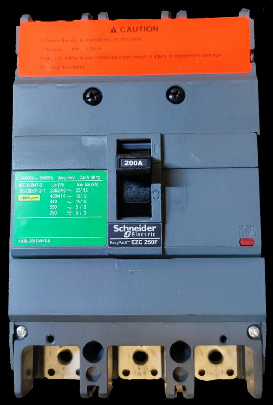 Schneider 200A 3 Pole Industrial Circuit Breaker with EasyPact EZC 250F model for electrical protection