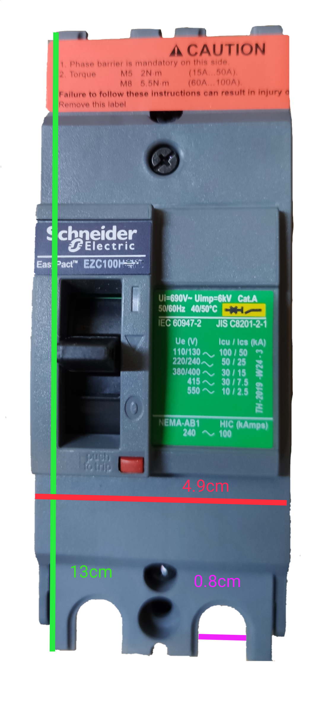 Schneider 20A 2 Pole Breaker Industrial Easy Pact circuit breaker with detailed specifications label