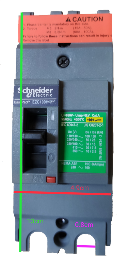 Schneider 20A 2 Pole Breaker Industrial Easy Pact circuit breaker with detailed specifications label