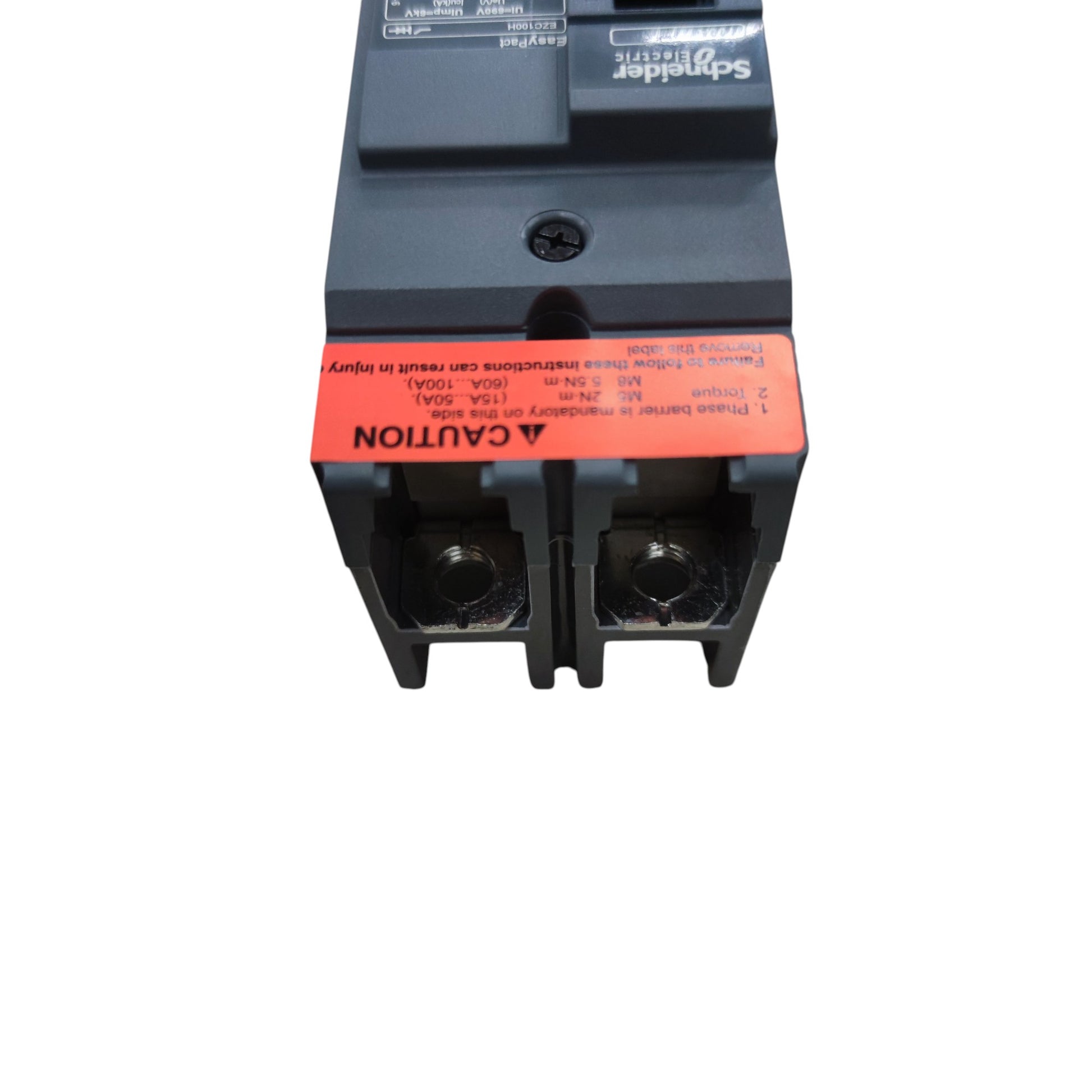 Schneider circuit breaker showing terminal end and caution label 30A 2 Pole Breaker Industrial Easy Pact for panel use
