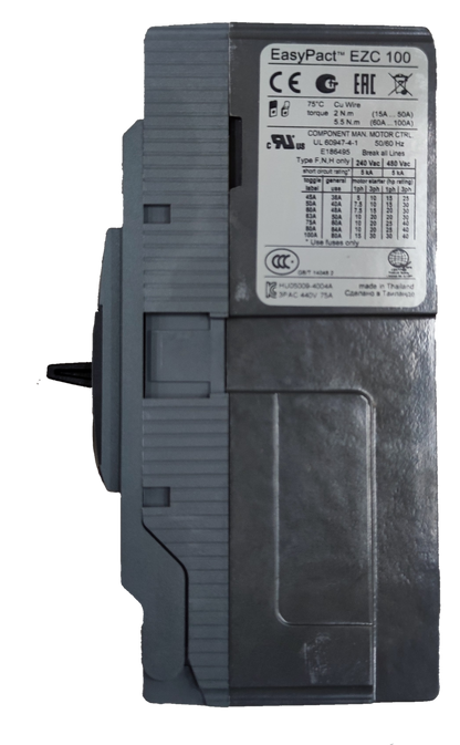 Schneider Breaker Industrial Easy Pact EZC100F3075 electrical circuit breaker in gray with technical label