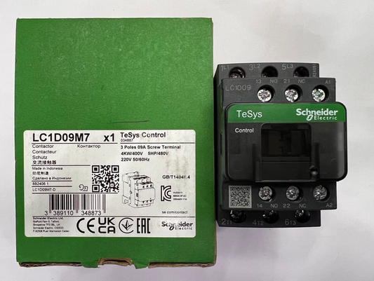Schneider Contactor GRAY 9A 220V Coil LC1D09M7 with green packaging box for electrical control
