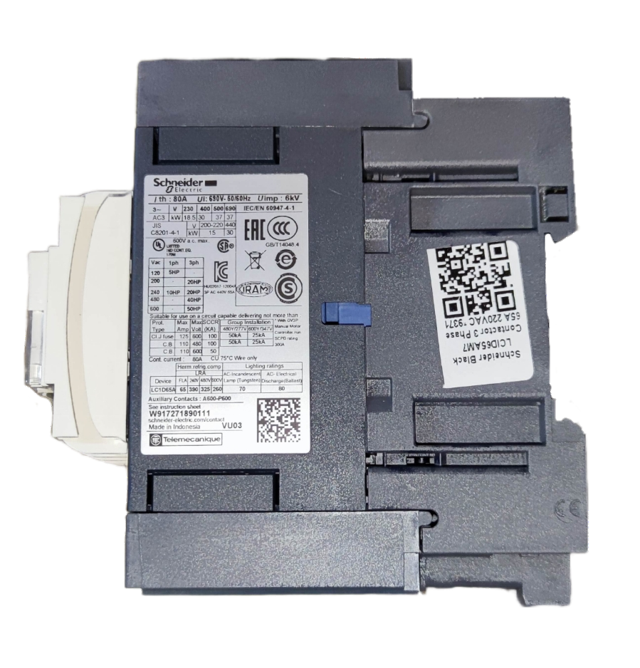 Schneider Magnetic Contactor 65A 220V Coil for power points switches and plugs with detailed labeling