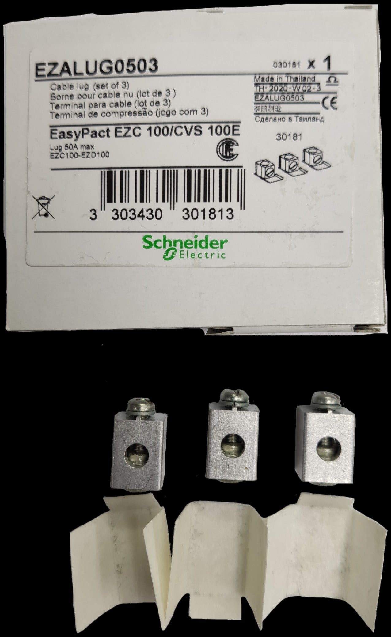 Schneider Mechanical Lugs for 50A EZC Breakers set of three EasyPact EZC 100 CVS 100E electrical parts