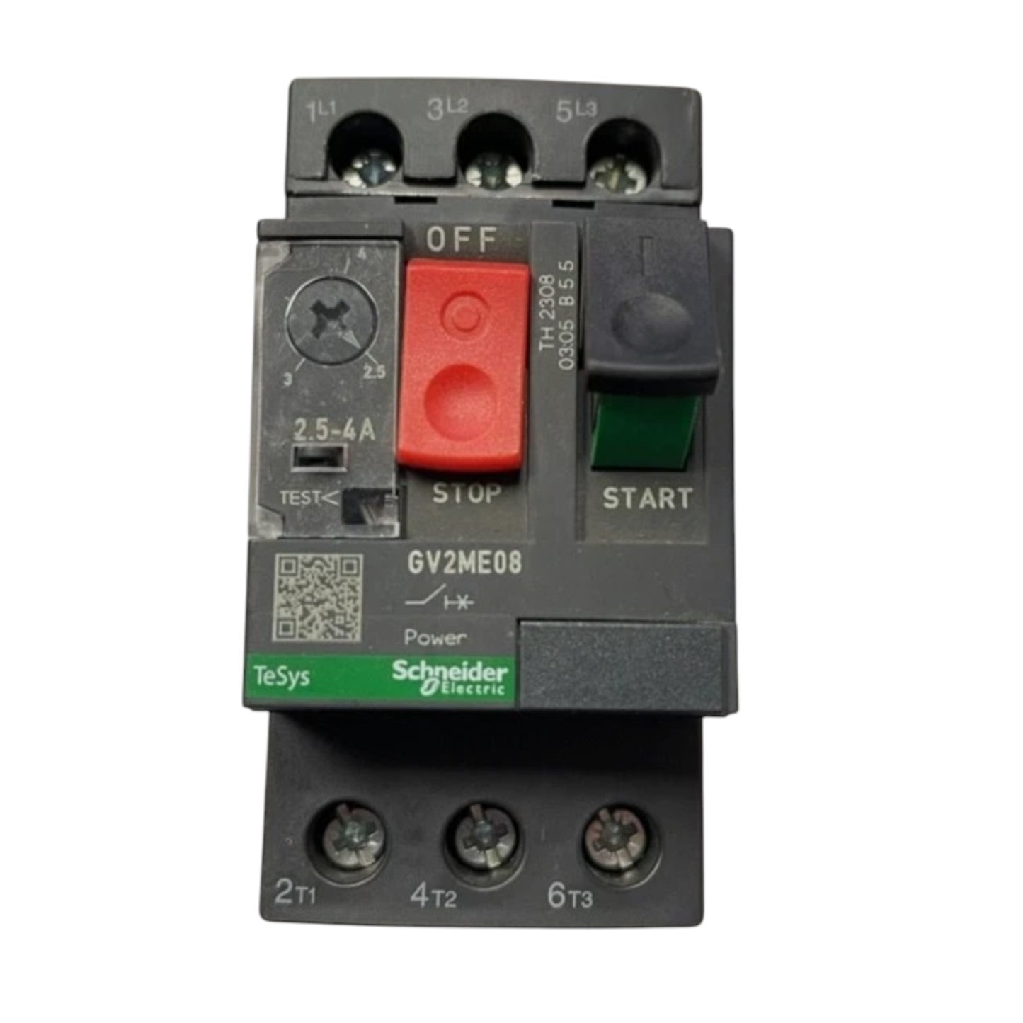 Schneider TeSys 3 phase breaker 4A-6.3A 690V motor protection unit with red stop green start buttons