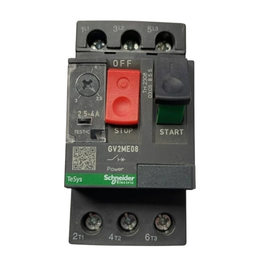 Schneider TeSys 3 phase breaker 4A-6.3A 690V motor protection unit with red stop green start buttons