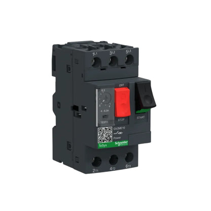 Schneider TeSys 3 phase breaker 4A-6.3A 690V motor protector with reset dial red stop and green start buttons