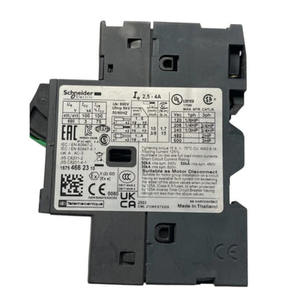 Schneider TeSys 3 phase breaker 4A-6.3A 690V black control module with labeled specifications