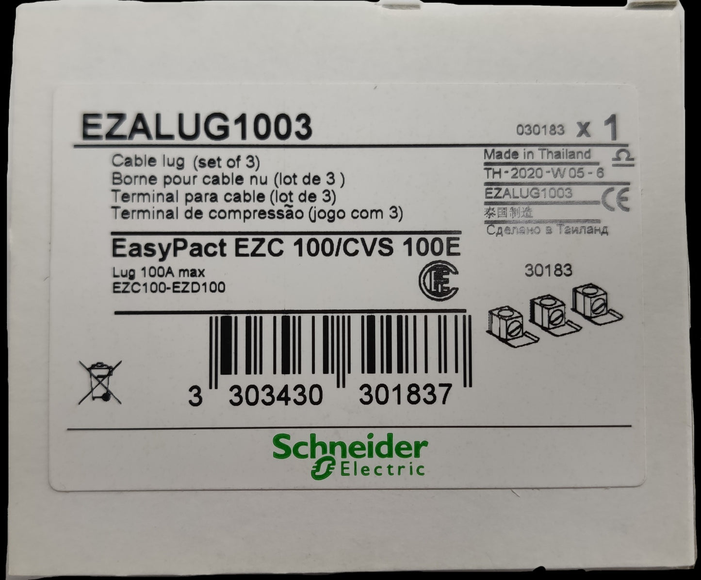 Schneider Mechanical Lugs EZALUG1003 cable lug set for EasyPact EZC 100 CVS 100E electrical circuitry parts
